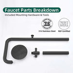 316 Stainless Steel Wall-Mounted Outdoor Shower, Cold Water Only, Single-Function Rain Head