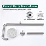 316 Stainless Steel Wall-Mounted Outdoor Shower, Cold Water Only, Single-Function Rain Head