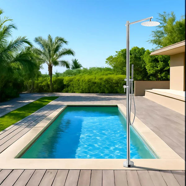 316 Stainless Steel Freestanding Outdoor Shower, Dual-Function, Hot/Cold Control