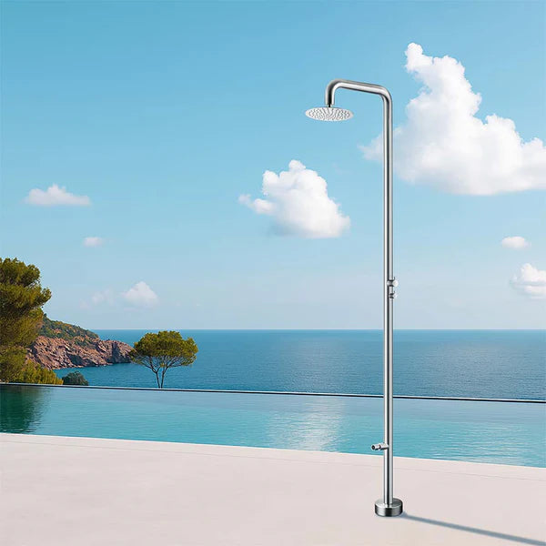 316 Stainless Steel Freestanding Outdoor Shower, Dual-Function Cold-Water, Marine-Grade